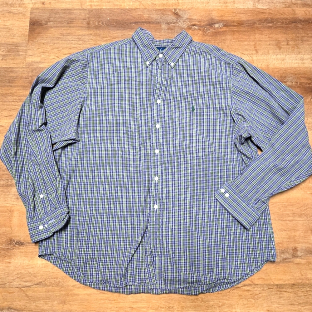 Ralph Lauren Men's Green And Purple  Checkered Shirt Size XXL